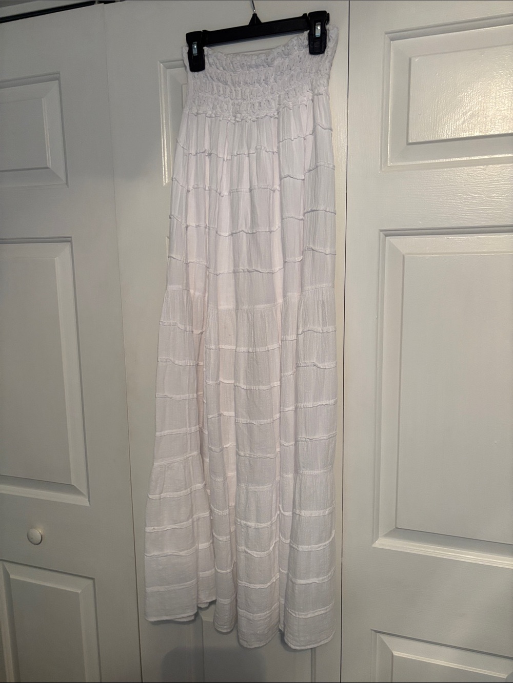 Smocked Waist White Tiered Maxi Skirt